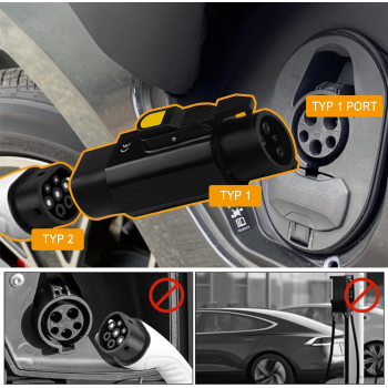 Adapter EVSE Typ 2 do Typ 1 EU do USA 32A T1 T2 8 kW hybryda PHEV EV